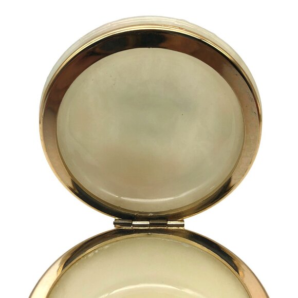 Genuine Alabaster Merry Christmas Hand Carved Trinket Jewelry Box Holly Border - Picture 4 of 10